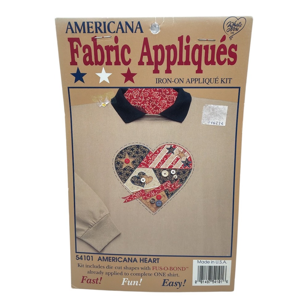 Americana Fabric Appliques Iron-On Applique Kit Americana Heart NEW